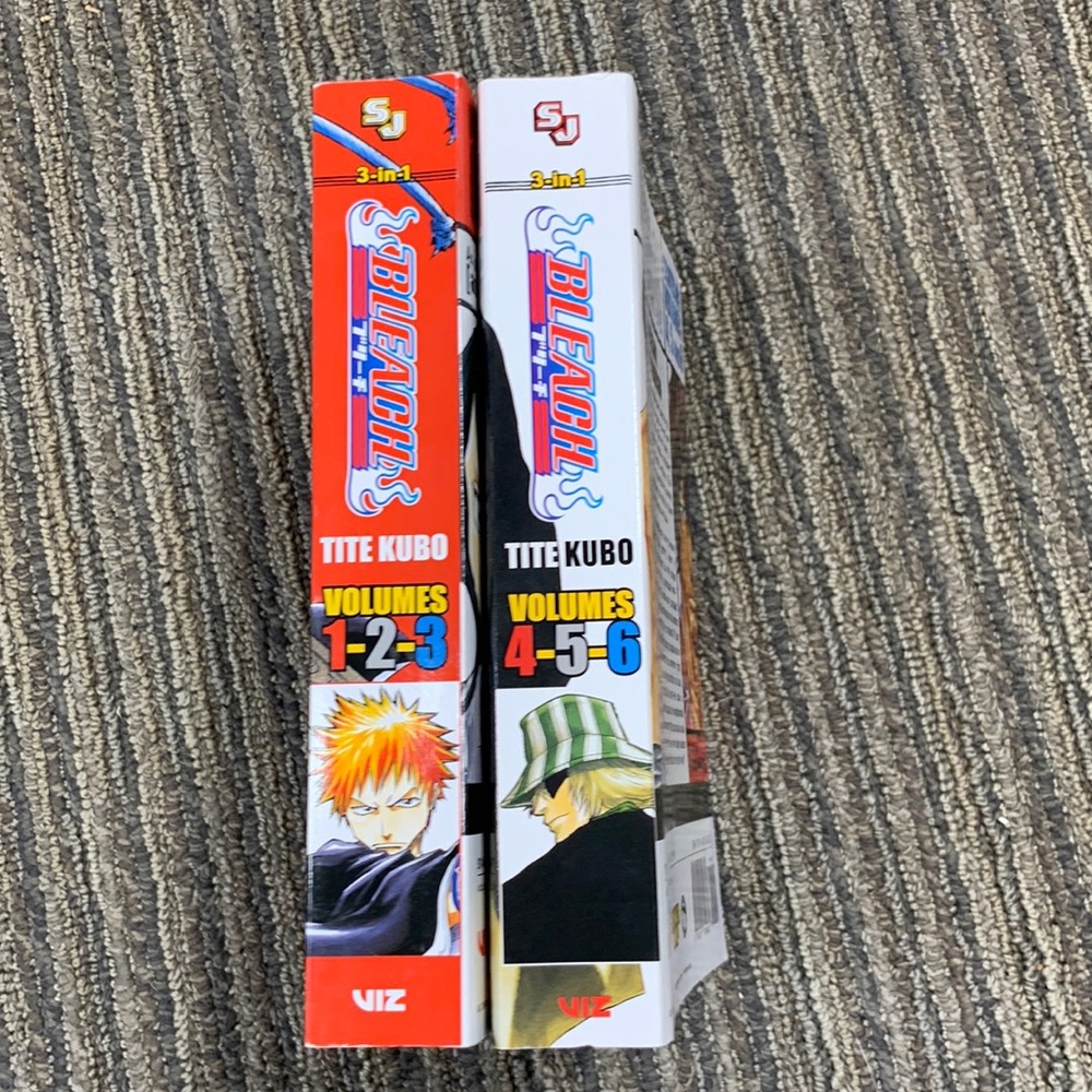 Bleach 3-in-1 volumes anime manga.  Volumes 1-6.  Two books as pictured.